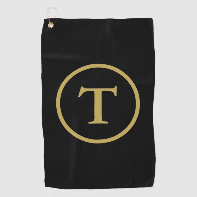 Classic Black & Gold Mit Monogramm Golfhandtuch (Vorderseite)
