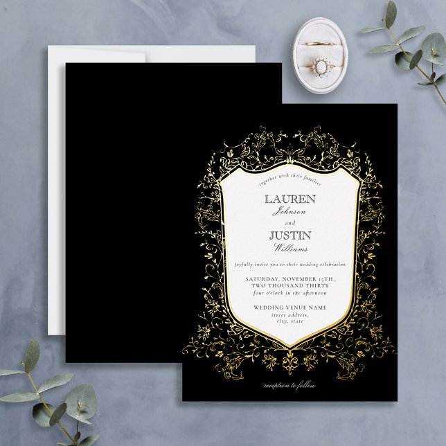 Classic Black & Gold Wappen Wedding Folieneinladung (Von Creator hochgeladen)