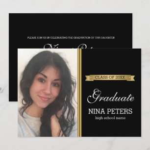 Classic Black Graduation Photo Invitation