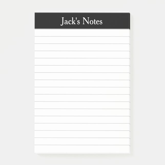 Classic Black Gray Lined Personalisiert Post-it Klebezettel (Vorderseite)