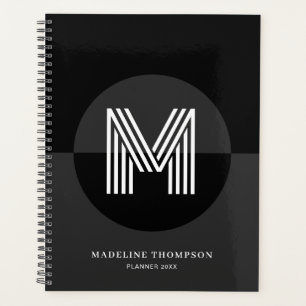 Classic Black Gray White Geometric Modern Monogram Planer