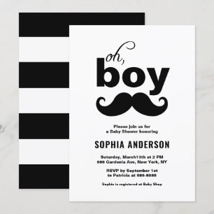 Classic Black It is a Boy Mustache Baby Shower Einladung