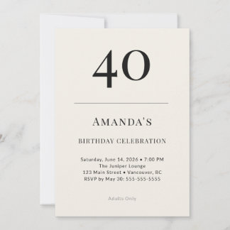 Classic Black & Ivory 40th Birthday Celebration Einladung