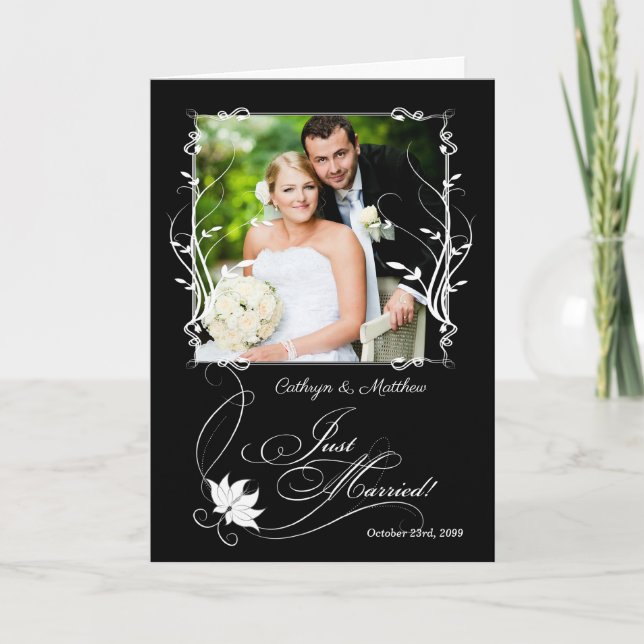 Classic Black Just Married Foto Hochzeit Ankündigung (Vorderseite)