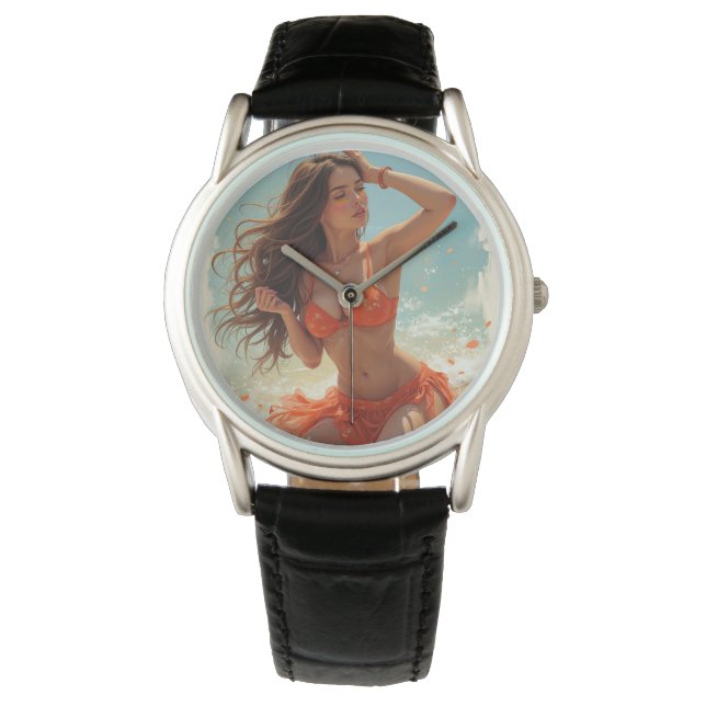 Classic Black Leather Watch (C.C.) Armbanduhr (Vorderseite)