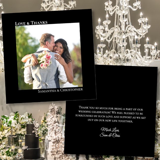 Classic Black Liebe & Danke Foto & Note Wedding (Front/Back)
