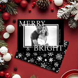 Classic Black Merry & Bright Bold Snowflake Photo Feiertagskarte