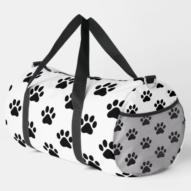 Classic Black Paw Print White  Duffle Bag (Rechte Ecke)