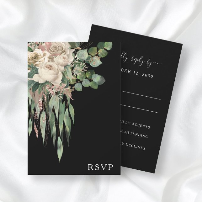 Classic Black Peonies Wedding RSVP Karte (Von Creator hochgeladen)