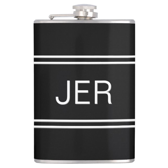 Classic Black Personalisiert Monogram Initials Dri Flachmann (Vorderseite)