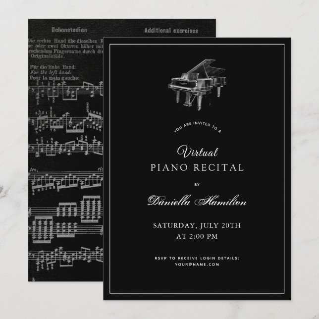 Classic Black Piano Virtual Erwägungsgrund Einladu Einladung (Vorne/Hinten)