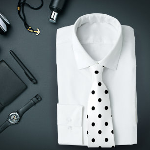 Classic Black Polka Dot Pattern on White Tie Krawatte