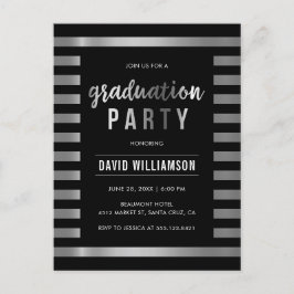 Classic Black & Silver Stripes Graduation Party Einladungspostkarte
