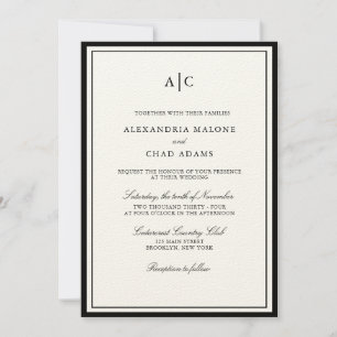 Classic Black und Ecru Monogram Wedding Einladung