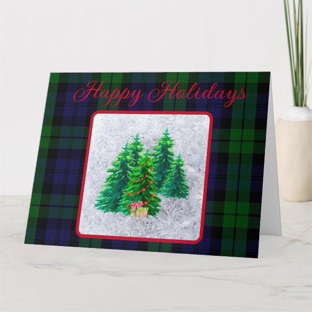 Classic Black Watch Tartan Weihnachtsbaumen Custom Karte (Vorderseite)