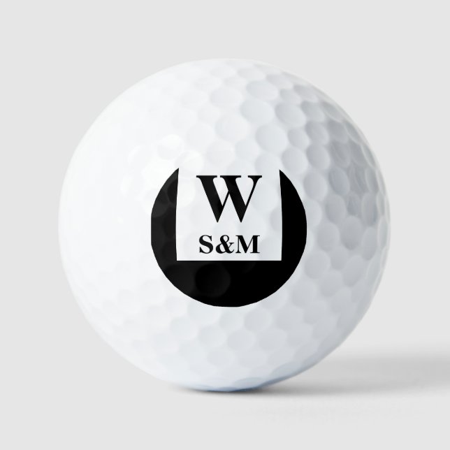 Classic Black Wedding Monogram Golfball (Vorderseite)