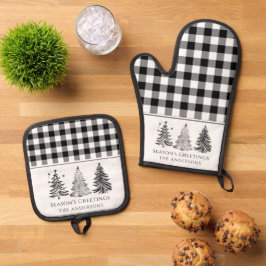 Classic Black & White Buffalo Karierte Weihnachten Ofenhandschuh & Topflappen-Set