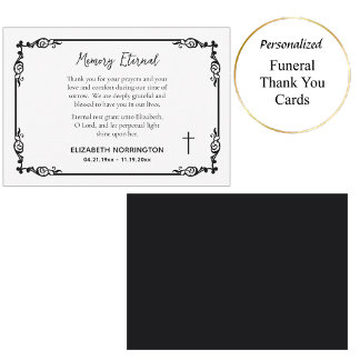 Classic Black & White Decorative Frame Funeral  Dankeskarte
