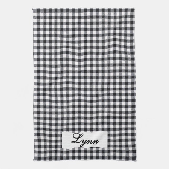 Classic Black & White Gingham | Personalized Name Geschirrtuch (Vertikal)