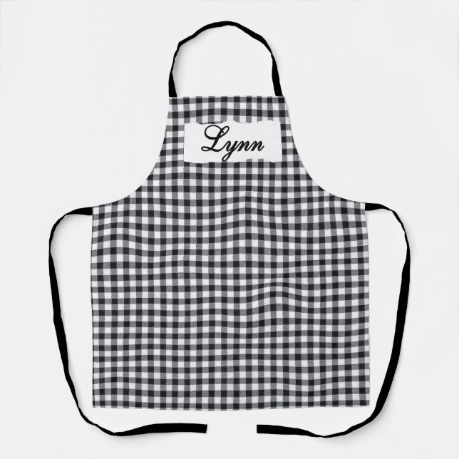 Classic Black & White Gingham | Personalized Name Schürze (Vorderseite)