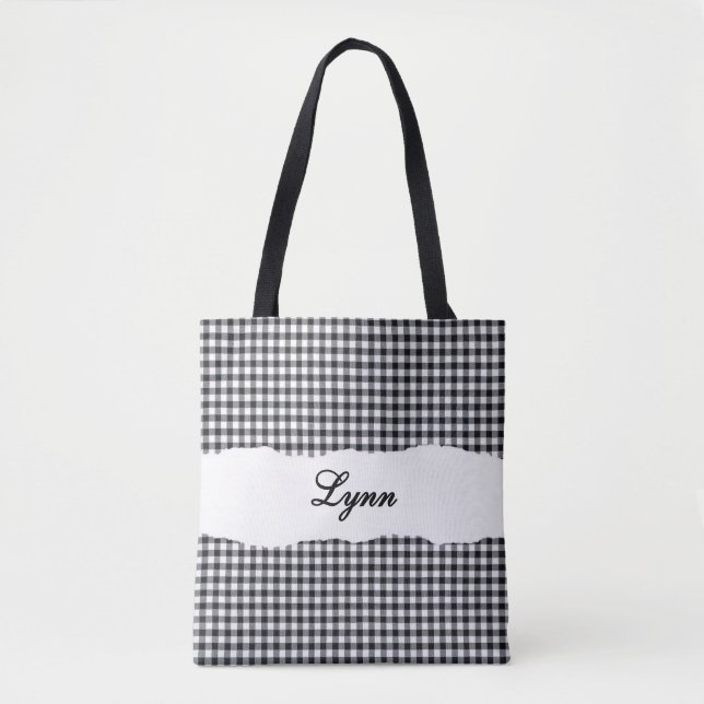 Classic Black & White Gingham | Personalized Name Tasche (Vorderseite)