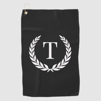 Classic Black & White Initial Laurel Monogram Golfhandtuch