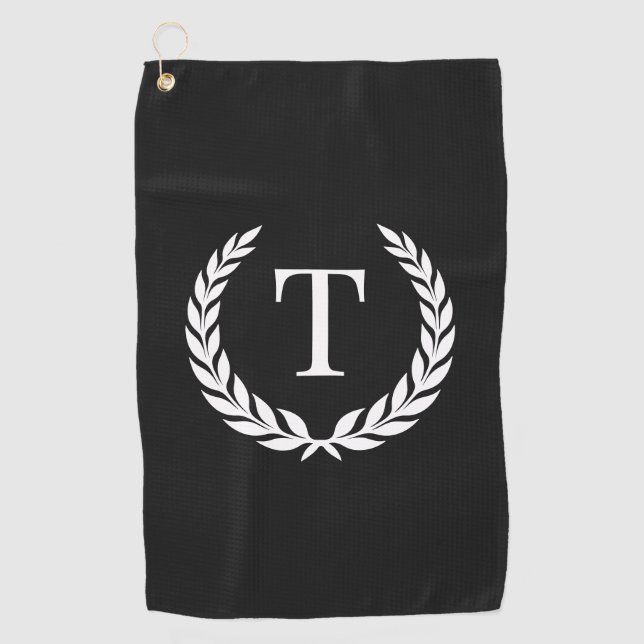 Classic Black & White Initial Laurel Monogram Golfhandtuch (Vorderseite)