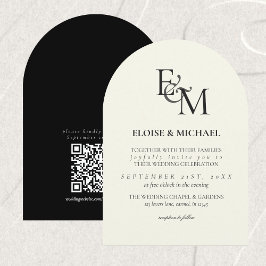 Classic Black & White Monogram Minimalist Wedding Einladung