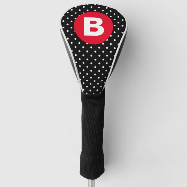 Classic Black & White Polka Dot with Red Monogram Golf Headcover (Vorderseite)