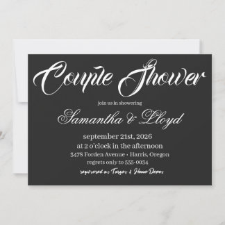 Classic Black & White Script Couples Bridal Shower Einladung