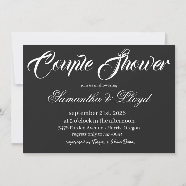 Classic Black & White Script Couples Bridal Shower Einladung (Vorderseite)
