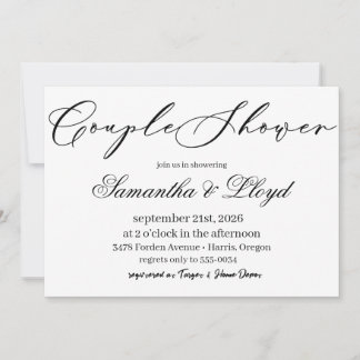 Classic Black & White Script Couples Bridal Shower Einladung
