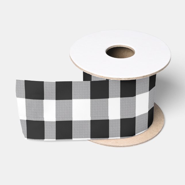 Classic Black & White Tartan Kariertes Weihnachtsg Satinband (Spule)