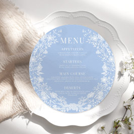 Classic bleu blanc floral mariage ronde plat menu
