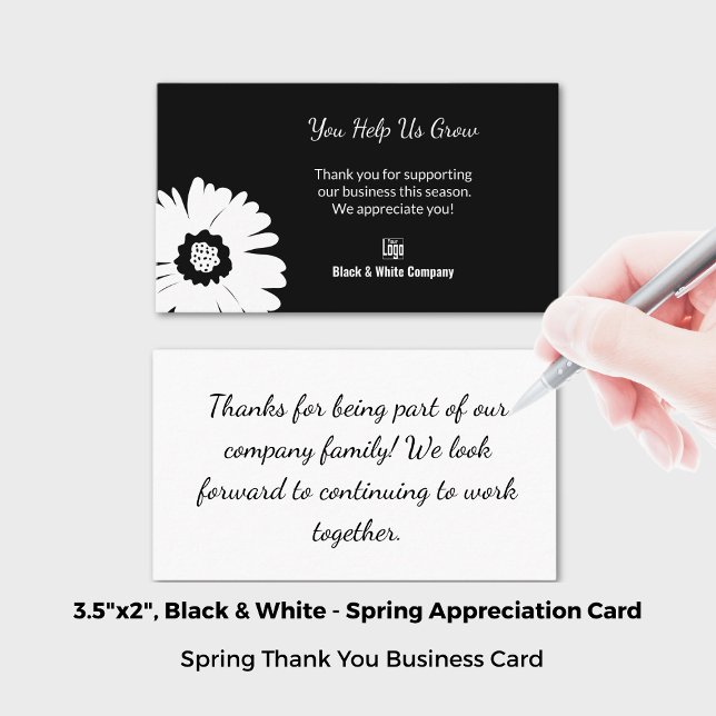 Classic Bloom Black & White Spring Vielen Dank Visitenkarte (3.5x2 Inch, Classic Bloom Black & White Spring Thank You Business Card)