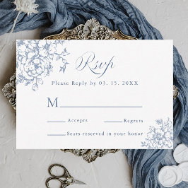 Classic Bloom Garden Dusty Blue Wedding RSVP Karte