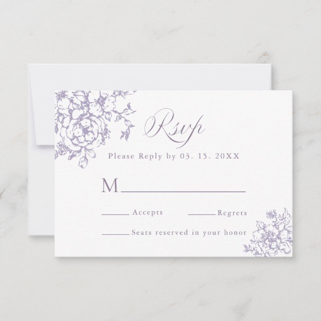 Classic Bloom Garden Lavender Wedding RSVP Karte (Vorderseite)