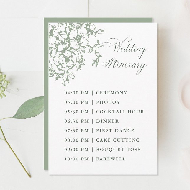 Classic Bloom Garden Sage Green Wedding Itinerary Programm (Von Creator hochgeladen)