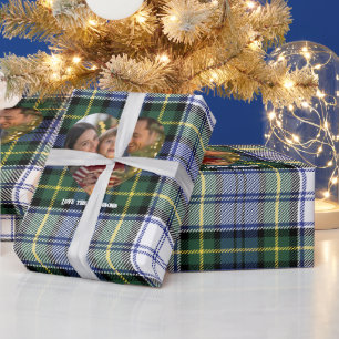 Classic Blue and Green Tartan Weihnachts-Foto Geschenkpapier