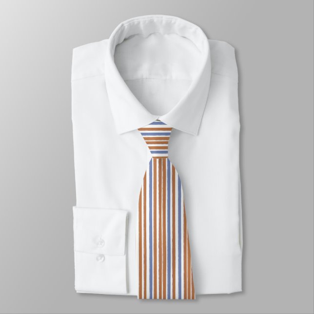 Classic Blue and Tan Brown Striping Neck Tie Krawatte (Gebunden)