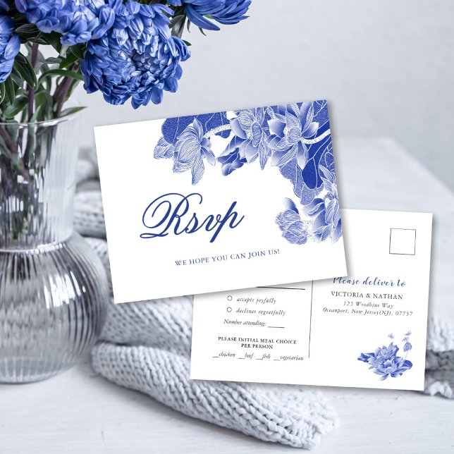 Classic Blue and White Chinoiserie Blumenzehen Postkarte (Von Creator hochgeladen)