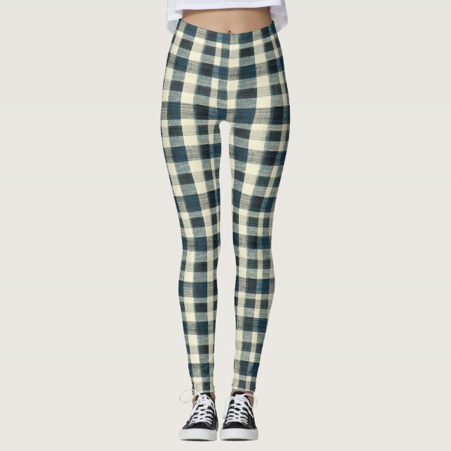 Classic Blue and White Plaid Leggings (Vorderseite)