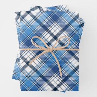 Classic Blue and White Vintage Plaid Pattern Geschenkpapier Set
