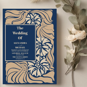 Classic Blue Art Nouveau Wedding Einladung