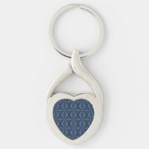 Classic Blue Black und Denim Geometric Tile Patter Schlüsselanhänger