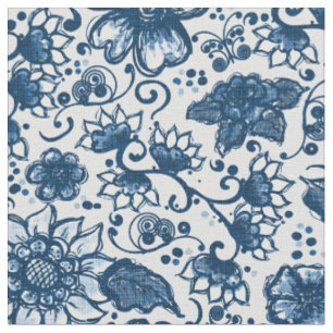 Classic Blue Boho Blume Stoff