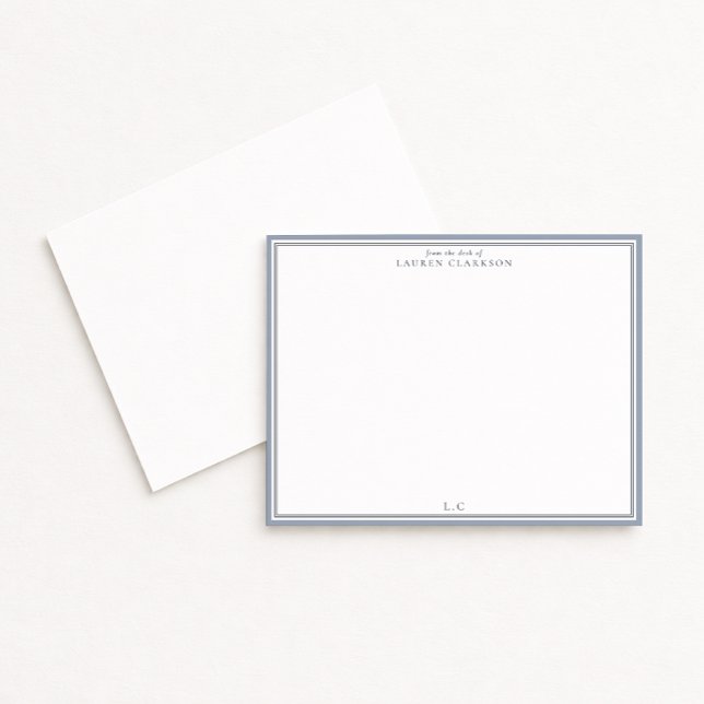 Classic Blue Border Monogram Stationery Note Card Einladung (Von Creator hochgeladen)