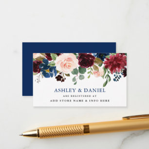 Classic Blue Burgundy Floral Wedding Registry Begleitkarte