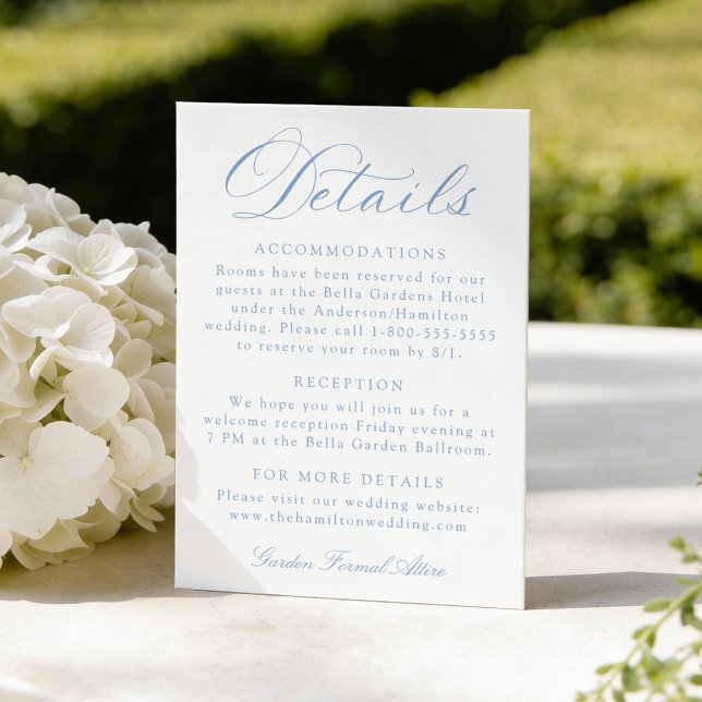 Classic Blue Calligraphy Wedding Details Begleitkarte (Von Creator hochgeladen)