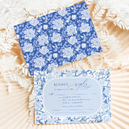 Classic Blue Chinoiserie Bird Peony Wedding RSVP Karte